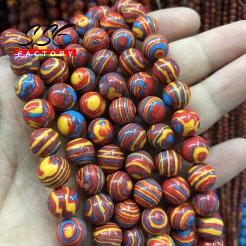 Colorful Malachite Stone Beads Orange Blue Turquoises Round Loose beads For Jewelry Making DIY Bracelet 4 6 8 10 12mm 15'strand