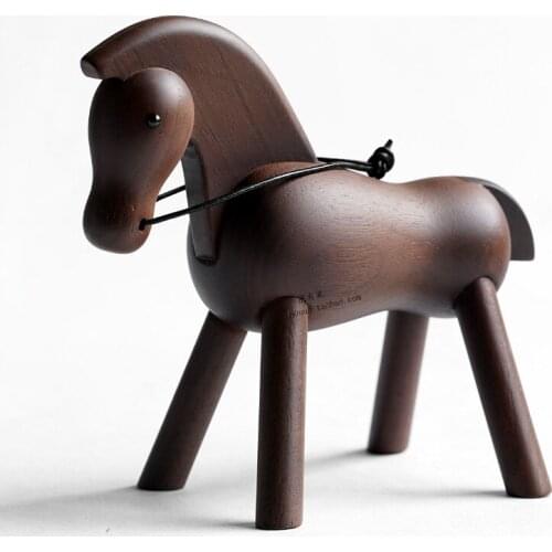Trojan Horse Walnut Solid Wood Ornaments Creative Gift Wooden Zodiac Danish Nordic Puppet Doll Home Decoration living room decor