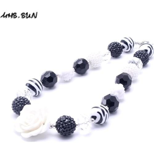 MHS.SUN Fashion Baby Girls Chunky Beads Necklace With White Flower Child Bubblegum Necklace Kids Chunky Jewelry Handmade Gifts