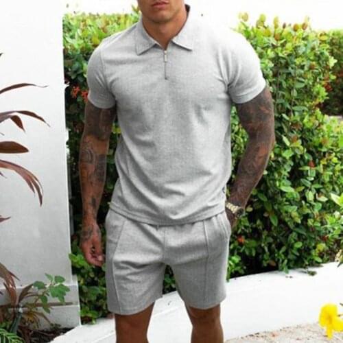 2021 Summer Tracksuit Solid Color Drawstring Men Short Sleeve T-shirt Drawstring Shorts for Fitness or Casual Daily Life Wearing