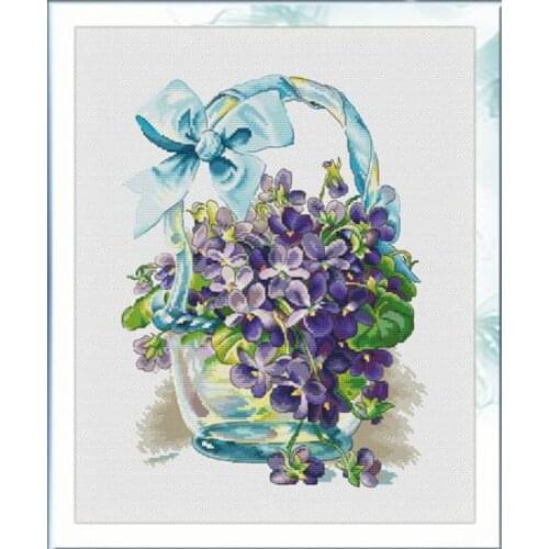 Flower Violet flower baske Top Quality sewing Embroidery Needlework 14CT Unprinted Art Cross Stitch Kits DIY Handmade Home Decor