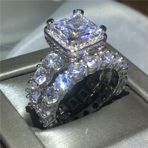 Vintage Engagement Wedding Band Rings set for women men AAAAA zircon cz White Gold Filled 925 silver ring Bridal Jewelry Gift