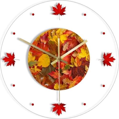 Maple Leaves Canadian Wall Clock Autumn Leaf Botanical Artwork Wall Watch Natural Home Decor Clock Timepieces Housewarming Gift