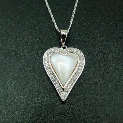 Real 925 Sterling Silver Natural Mother Of Pearl White MOP Heart Pendant Necklace For Women Gift