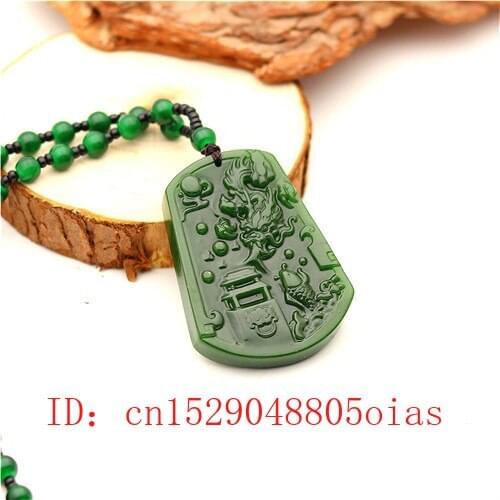 Natural Green Chinese Jade Dragon Pendant Beads Necklace Fashion Charm Jadeite Jewelry Carved Amulet Gifts for Women Men