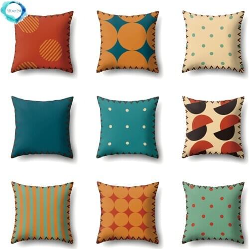 Nordic Retro Geometric Pattern Polyester Pillow Cover Cushion Cover Contrast Color Decorative Pillowcase for Sofa Couch Decor