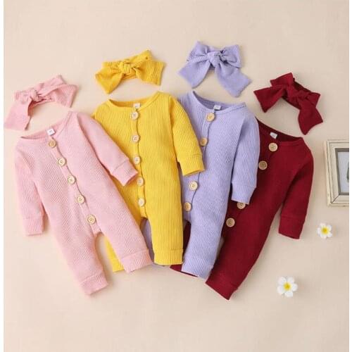 Toddler Baby Girls Clothes Cotton Long sleeve Romper Jumpsuit Headband Autumn Winter Outfits Girl Clothes Set 0-2Y