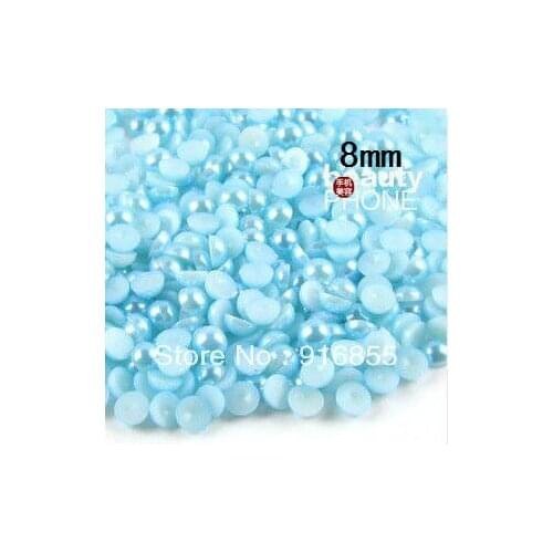 Wholesale promotion 8mm 500pcs/lot sky blue color half round flat back ABSresin imitation pearls for DIY Decoration