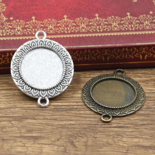 4pcs Cabochon Base Fit Setting 20mm Inner Size Antique Bronze Silver Color Round Double Hanging DIY Jewelry Making Findings