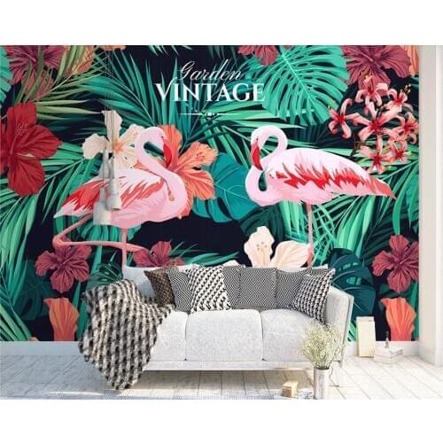 Papel de parede Nordic hand drawn tropical flamingo 3d wallpaper for living room TV sofa wall bedroom kitchen KTV bar restaurant
