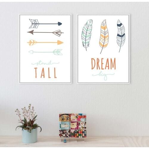Tribe Deer Feather Arrow Wall Art Canvas Poster Nursery Quote Prints Nordic Style Painting Picture Children Bedrooom Decoration