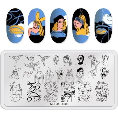 WAKEFULNESS Sexy Girl Nail Stamping Plates Lines Artistic Rectangle Painting Nail Art Template Stencils Manicure Nail Stamp Tool