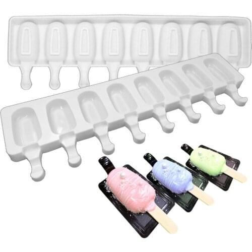 4/8 Hole Silicone Ice Cream Mould Ice Cube Tray Popsicle Barrel Diy Mold Dessert Ice Cream Mold with Popsicle Stick