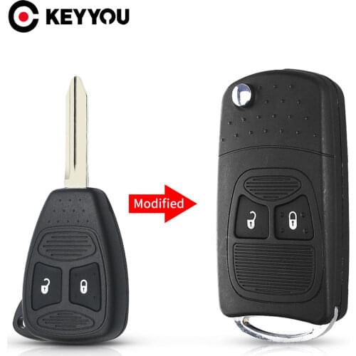 KEYYOU 2 Button Modified Flip Folding Key Shell For Chrysler 300C Jeep Dodge Compass Wrangler Patriot Fob Remote Car Key Case
