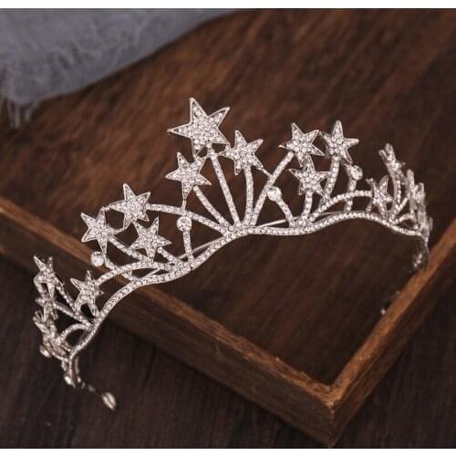 Rhinestones Stars Tiaras and Crown Crystal Headband for Women Girls Bridal Wedding Hair Jewelry Accessories Princess Diadem