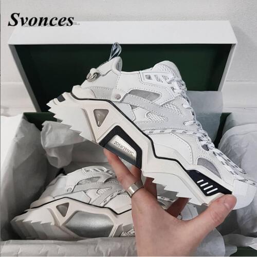 Reflective Women Chunky Sneakers Womens Vulcanize Shoes Platform White Genuine Leather Mesh Trainers Unisex Couple Basket Femme
