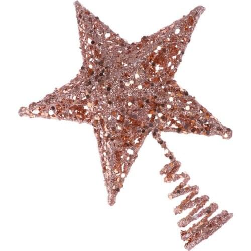 20cm Christmas Tree Iron Star Topper Glittering Christmas Tree Decoration Ornaments (Rose Gold)