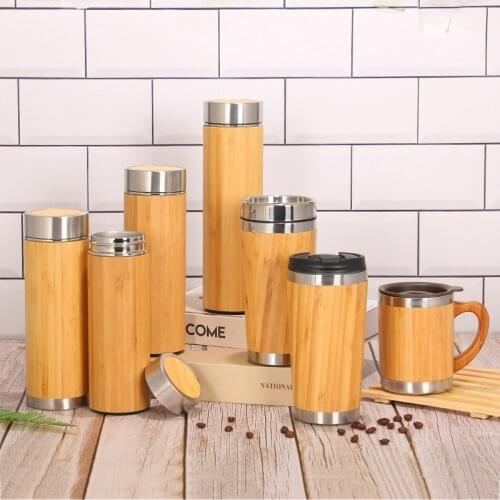 Stainless Steel Vacuum Flask Double-layer Insulated Bamboo Shell Cup Office Portable Coffee Cup Bamboo Shell Water Cup