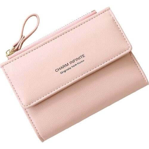 Women Wallets Short Solid Color Letter Female Pu Leather Multifunction Zipper Coin Purses Ladies Hasp Multi-cards Holder Clutch