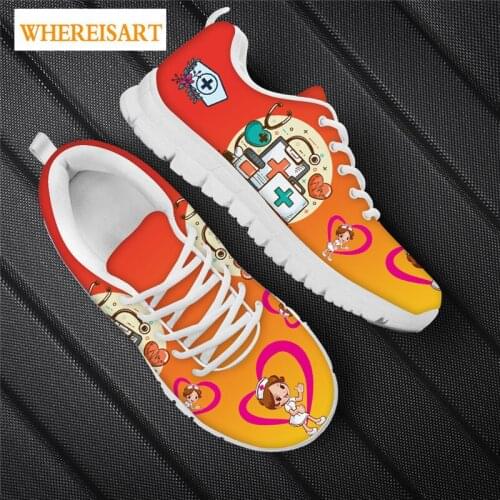 WHEREISART Orange Red Gradient Women Flat Shoes New Brand Designer Kawaii Lover Nurse Print Lace-up Sport Sneaker Breathable