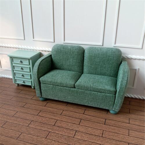 1/4 customized Miniature couch for dolls dollhouse Furniture toy lovely green double sofa toys children gifts handmade home deco