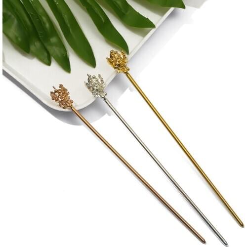 1 pcs Vintage KC Gold Color Plum Blossom 2.5x130mm Hair Comb Sticks Hairpin Blank Base Settings For DIY Jewelry Making Barrettes