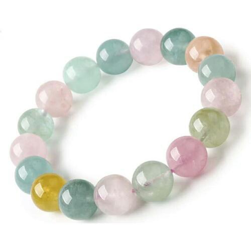 12mm Genuine Colorful Natural Morganite Bracelets For Women Men Big Healing Crystal Round Bead Stretch Braceket Drop Shipping