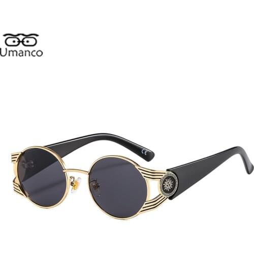 2021 Vintage Round Punk Sunglasses for Women Men Metal Frame Glasses Sun Flower Decoration Anti UV400 Male Female Goggles