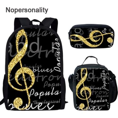 Nopersonality 3Pcs Music Notes School Bag for Kids Back to School Child Backpack Book Bags Rucksack Musical Piano Back Pack