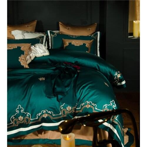Luxury green Royal Embroidery 80S Egyptian cotton 4/6pcs Bedding Set Queen King Duvet Cover Bed sheet Linen Pillowcase