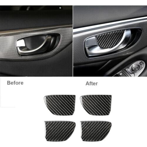 4Pcs Carbon Fiber Inner Door Handle Bowl Cover Trim Frame For Infiniti Q50 Q60 2014 2015 2016 2017 2018 2019