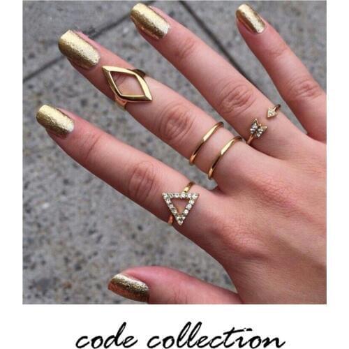 5pcs/set Personality Fashion Crystal Arrow Triangle Ring For Women Men Girl Boy Geometric Joint Ring Accessories Gift