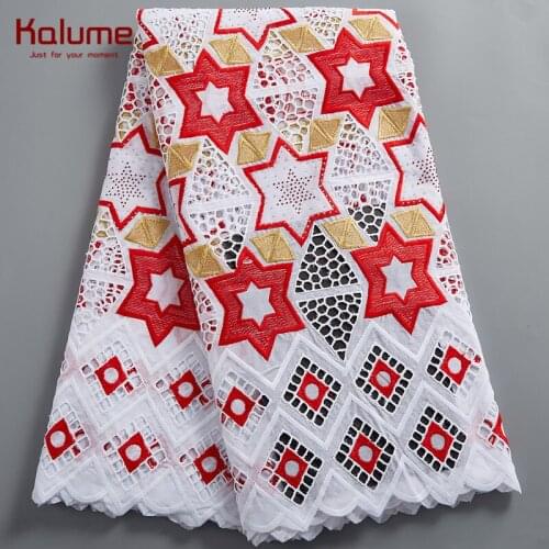 Kalume African Lace Fabric 2021 Design 5 Yard Diy Dubai Swiss 100% Cotton Embroidery Nigerian Cotton Lace Fabric For Dress H2447