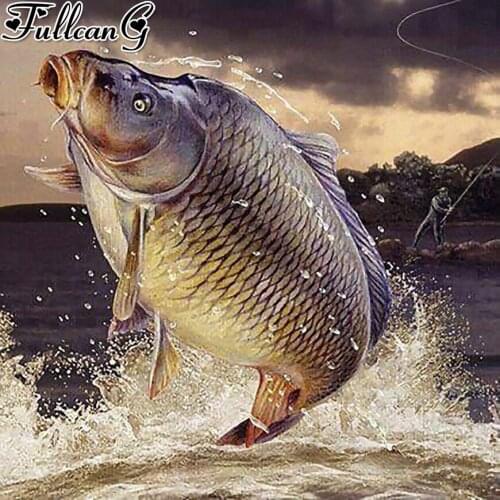 FULLCANG big carp diy full square round drill diamond painting many fish 5d mazayka embroidery sale wall decoration FC3704