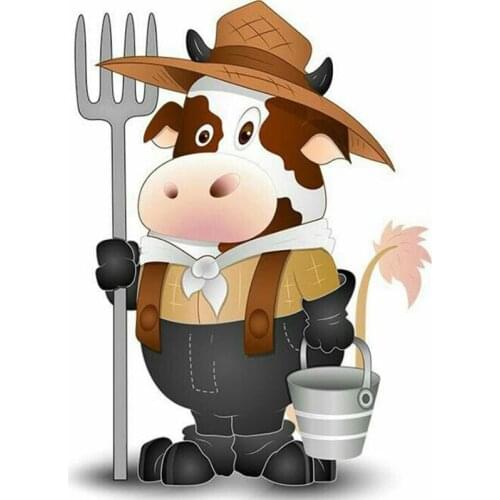 DIY Diamond Painting Needlework Full Diamond Cartoon Farmer Cow Embroidery Cube Decorate Rhinestones Christmas Mosaic Wall Art