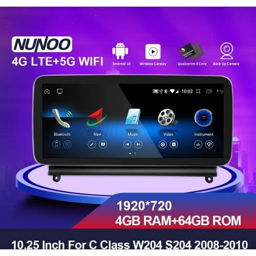 Nunoo Android 10.0 GPS Navigation 8 Core 4GB 64GB Car DVD Radio Multimedia Player For Mercedes Benz C Class W204 S204 2008-2010