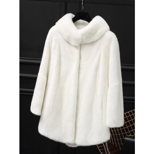 White mink fur suede fur coat female long wave posed 2019 new mink coat MD7294