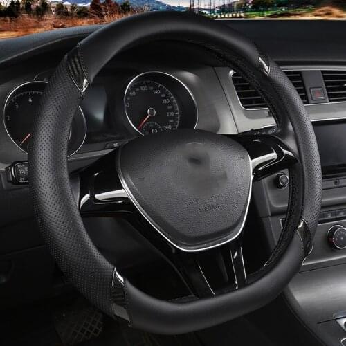 D Shape Steering Wheel Cover PU Leather + Carbon Fibre for Geely Atlas Emgrand EC7 Coolray VW Golf 7 Hyundai Santa fe 2014-2020