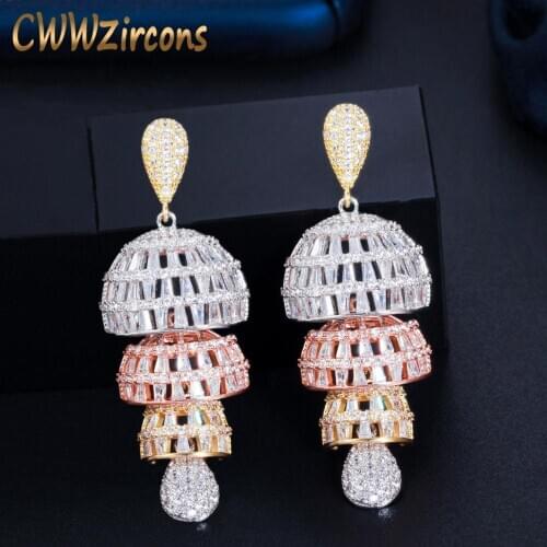 CWWZircons Elegant Cubic Zirconia Chandelier Drop Dangle Earrings for Women Dubai Nigerican 3 Tone Gold Wedding Jewelry CZ784