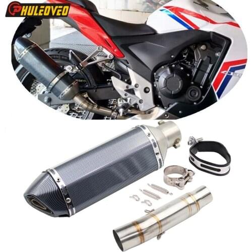 For CBR300 Motorcycle Exhaust Muffler Leak Link Pipe Carbon Face Motorcycle Exhaust Muffler Escape Leak Mid Link Pipe for CBR300