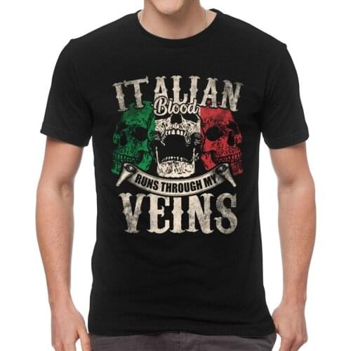 Italian Blood Runs Through My Veins T-Shirts Men Graphic T Shirts Short Sleeve Italy Flag Tshirts 100% Cotton Tees Top Clothes