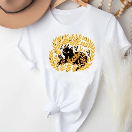 T-shirts Women Cartoon Printing Cat Cute Animal Fashion Spring Summer Clothes Graphic T Tshirt Top Lady Print Female Tee T-Shirt