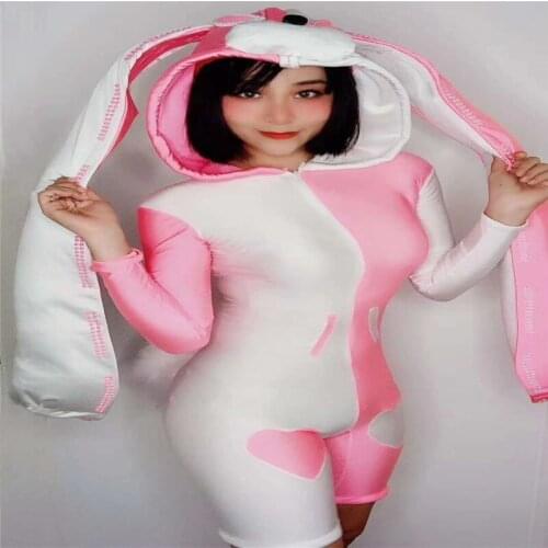 H75 Tight Elastic Stretched Bodysuit Elastic Stretched Cosplay Singer Party Pole Dancer Model PartyRabbit Bunny Clothes Costume