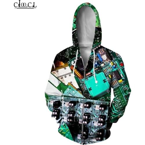 HX Fashion Zipper Hoodies Funny Electronic Chip 3D Print Men Women Hip Hop Streetwear Harajuku Autumn Casual Couple Tops