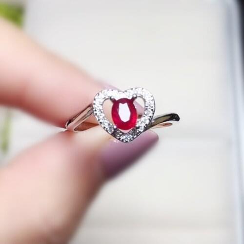 Natural real ruby love heart style ring Per jewelry Free shipping 0.5ct gemstone 925 sterling silver Fine jewelry T2061822