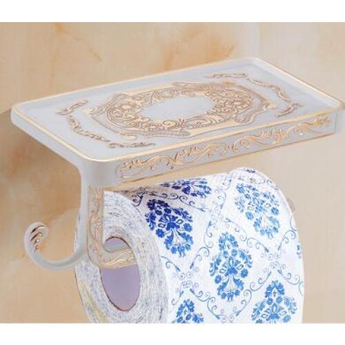 Creative antique bathroom paper roll holder brass toilet paper holder with shelf, WC/kitchen tissue paper rack holder vintage
