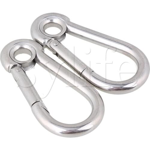 M8 304 Stainless Steel Spring Snap Hook Carabiner Eyelet Silver Set of 2