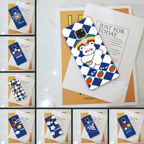 Soft Phone Case Silicone For Huawei Mate 7 8 9 10 20 Lite Blue Flower Bear Smile Back Cover For Huawei Mate 9 10 20 Pro Case