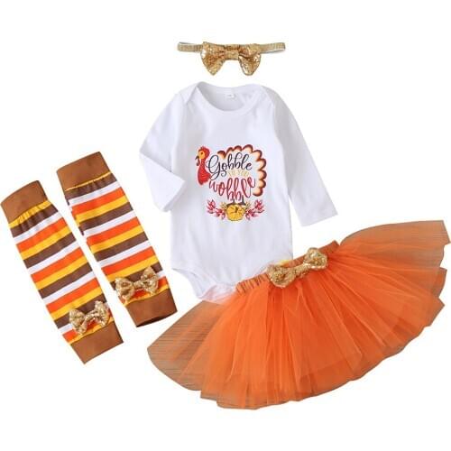 0-24M 4PCS Baby Children Girl Sets Infant Toddler Print Romper+ Bow Tutu Skirt+ Leg Warmer+Headband Newborn Baby Infant Outfits