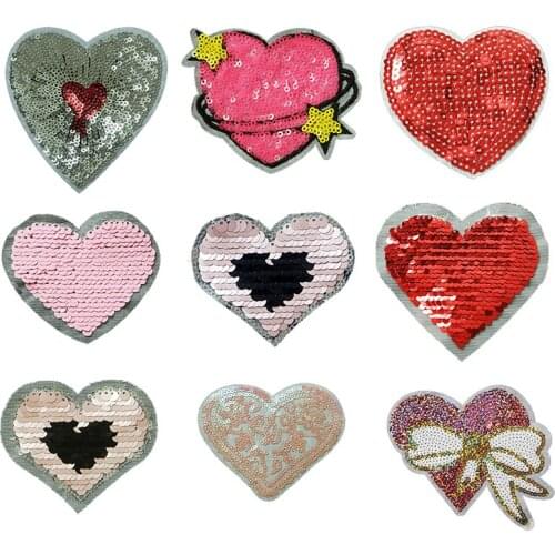 Sewing Patch Fashion Sequin Various Colors Heart Stripe Badge Heat Transfer Patch Clothing Ironing DIY Hot Patch Embroidery